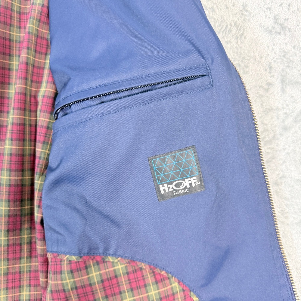 LL Bean Mens L Harrington Jacket Navy Blue H2OFF Water Resistant Plaid Lined - Picture 4 of 9